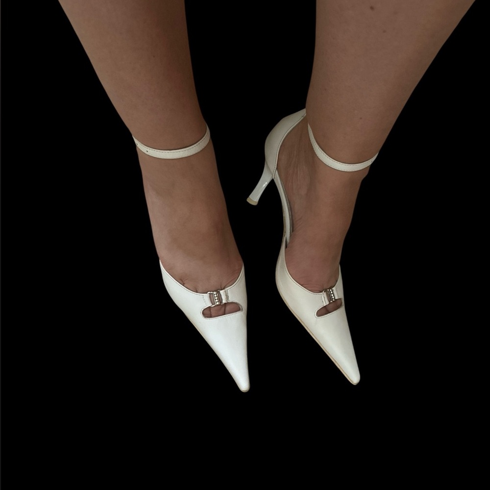 Vintage Y2K Marwa white leather shoes heel women size 6